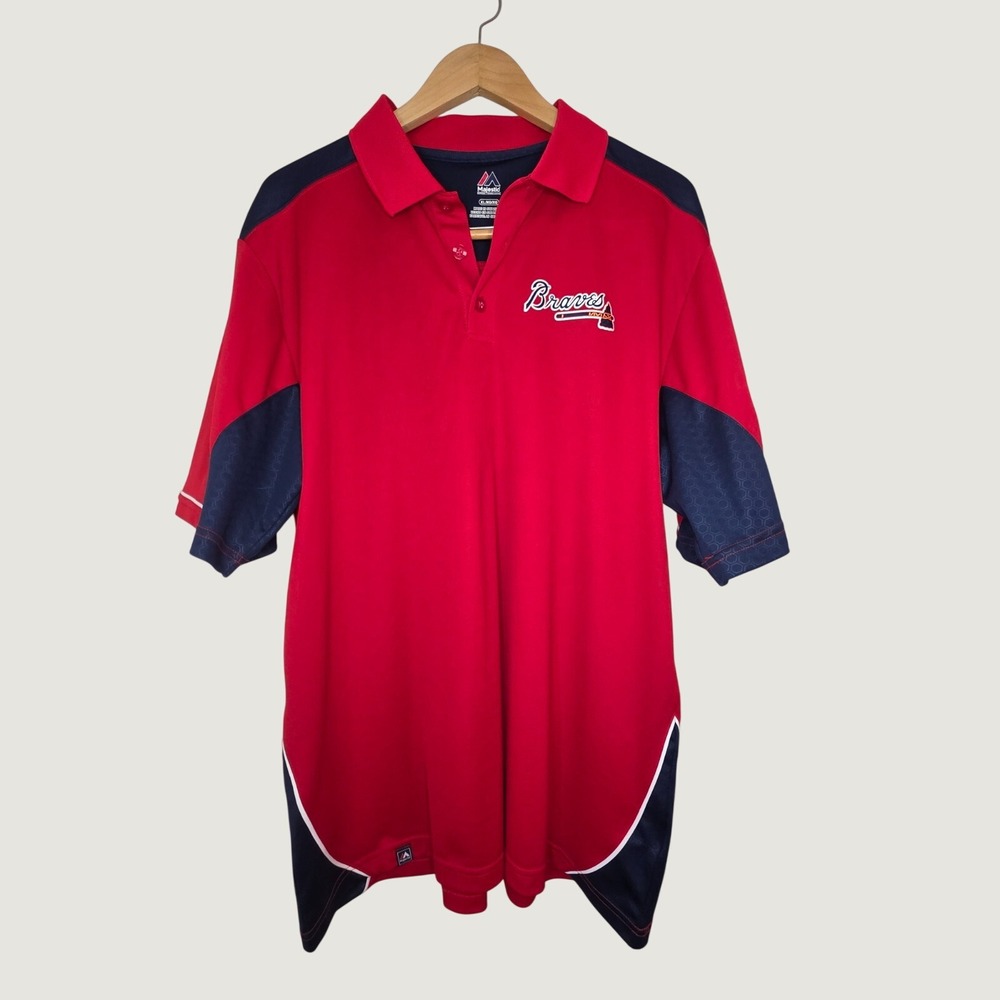 Atlanta Braves Majestic Polo Shirt XL Red Navy MLB Baseball Performance Athletic